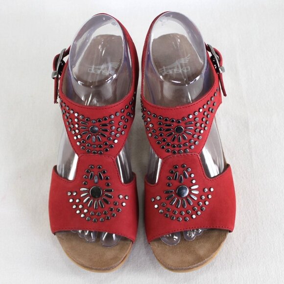Dansko Deandra Sandals Womens Size 38 US 8 Red Studded Leather Block Heel - Picture 4 of 11